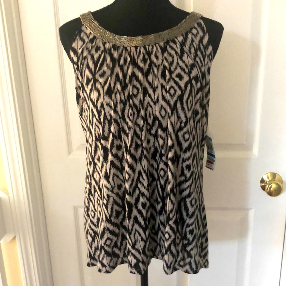 Black & White ICAT Tank Top w/ sequins